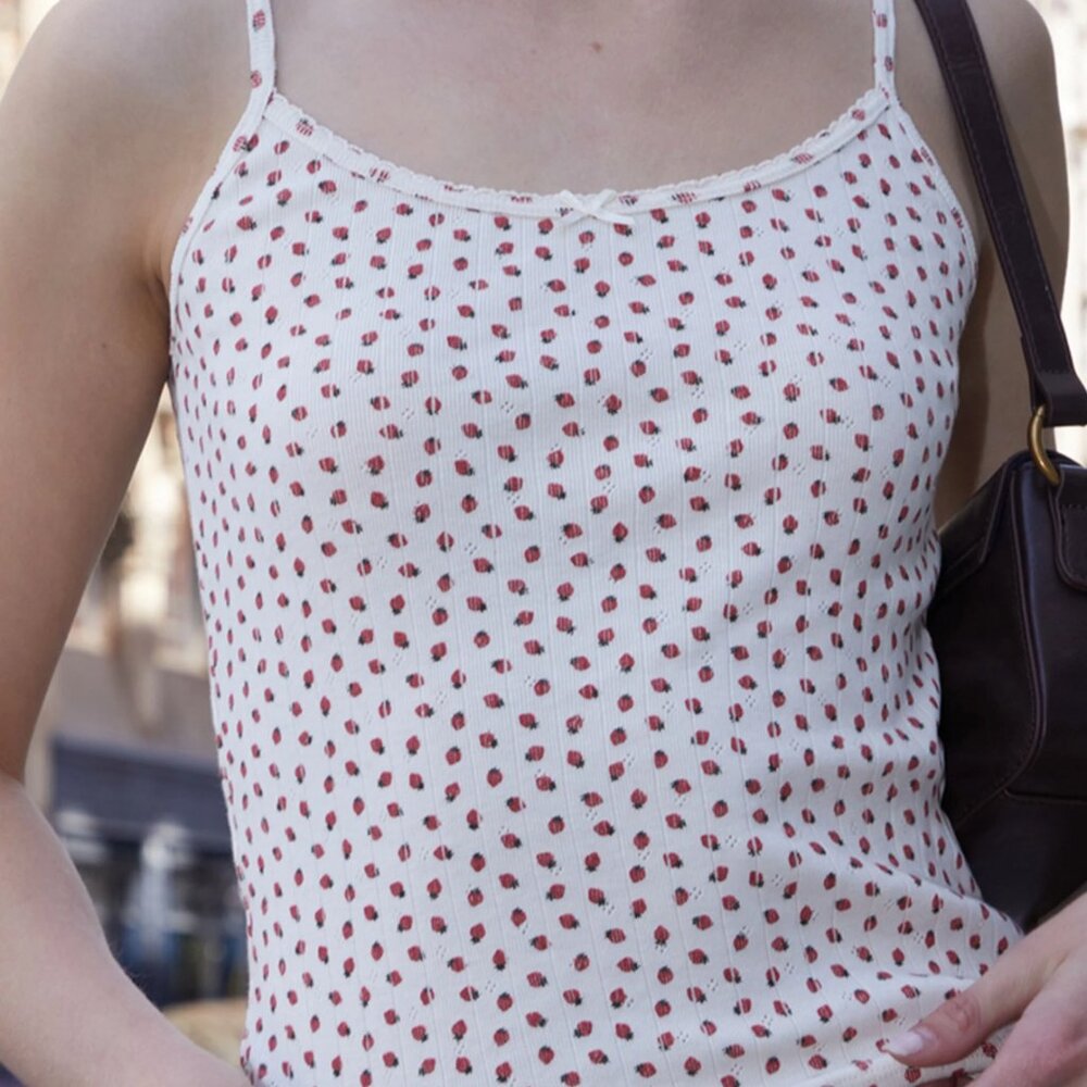 John Galt Strawberry Pointelle Skylar Tank Top